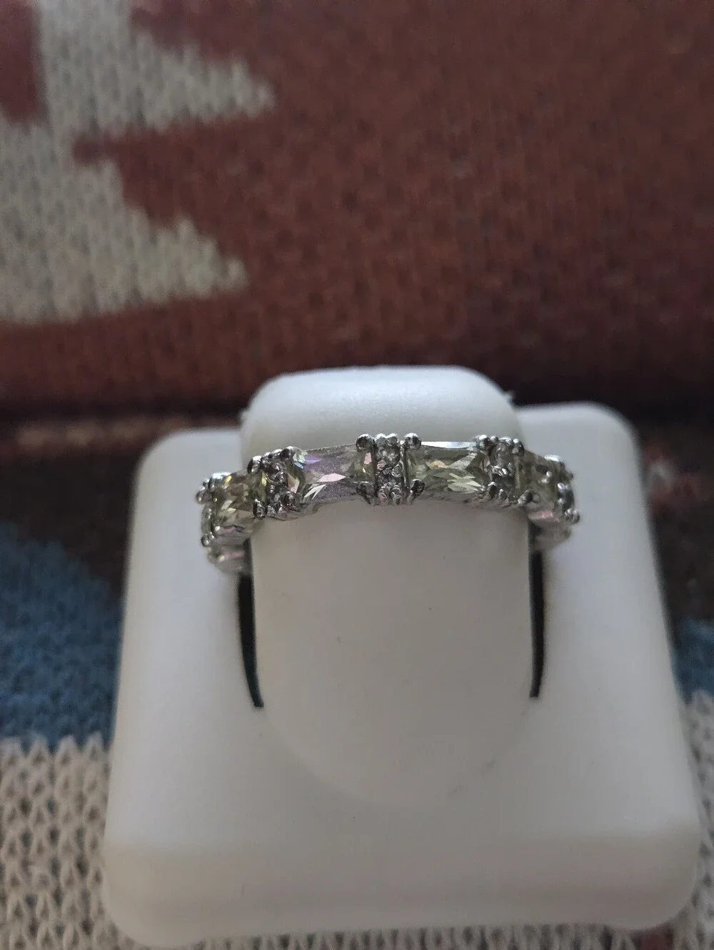 Sterling Silver Clear Cz Emerald Cut Eternity Band - Women Jewelry